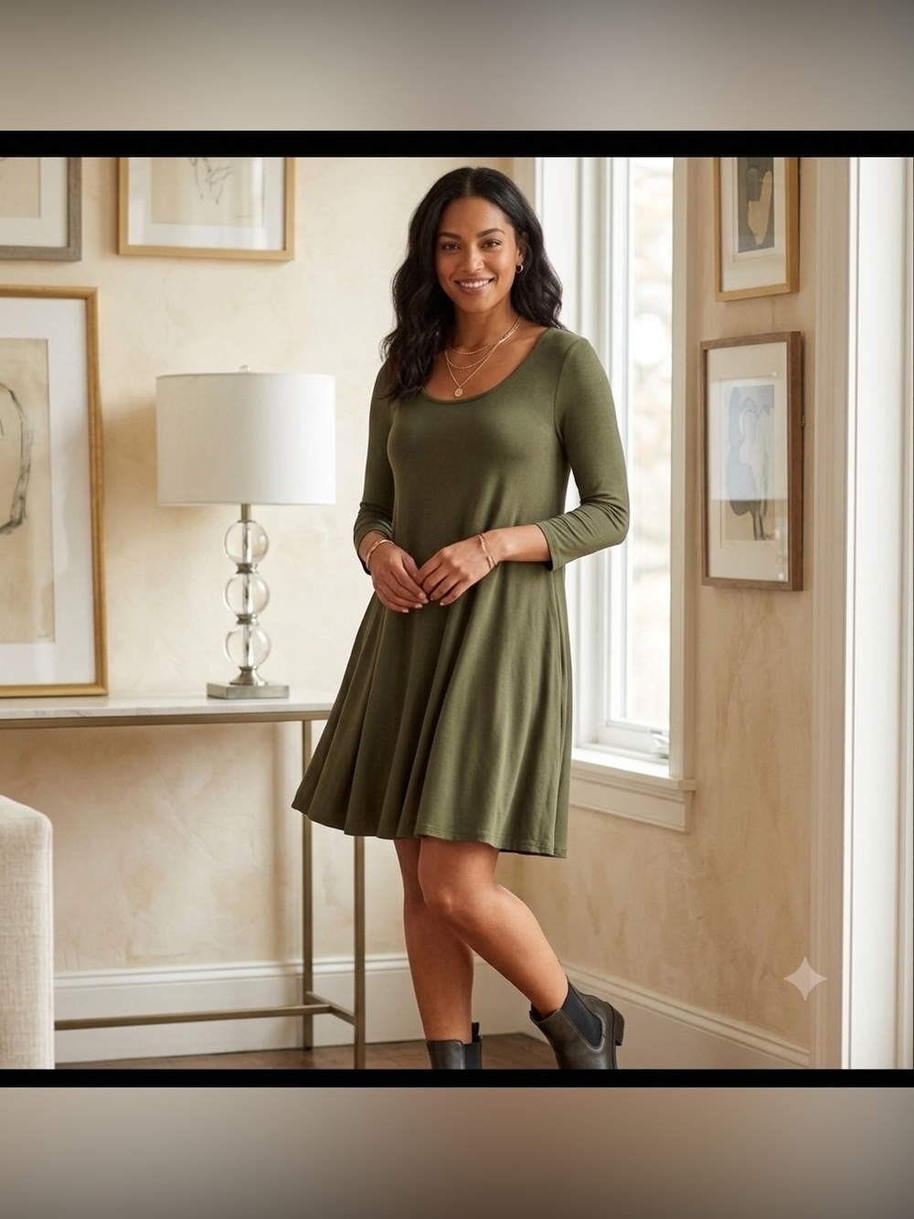 Lulus In Full Swing Army Green 3/4 Sleeve Mini Dress Size XS